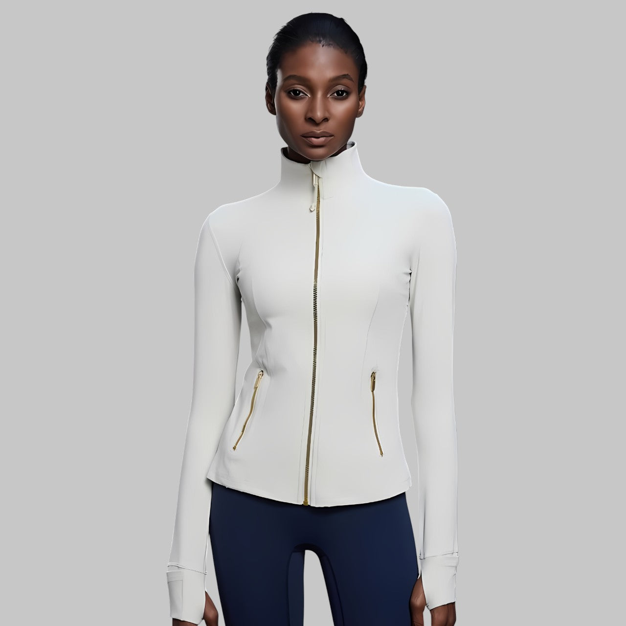 Chaqueta Deportiva Cierre Dorado Crema